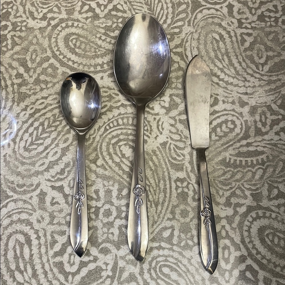 VINTAGE CARLYLE NSCO stainless Japan serving & sugar spoons spreader Rose‎